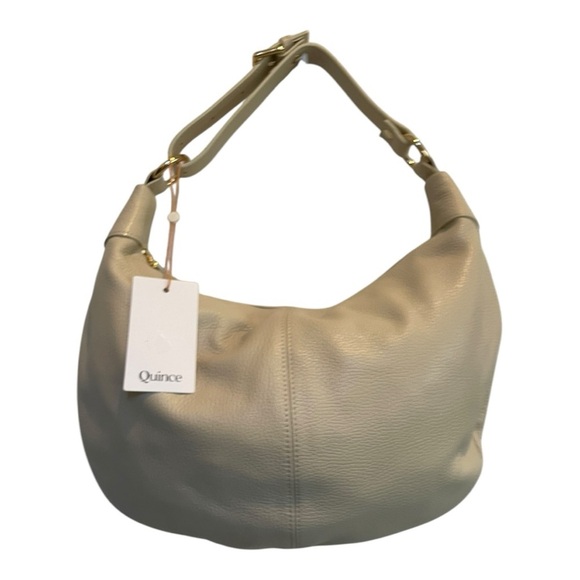 Quince Ivory Italian Pebbled Leather Shoulder Bag Gold Hardware New With Tags - Picture 1 of 13